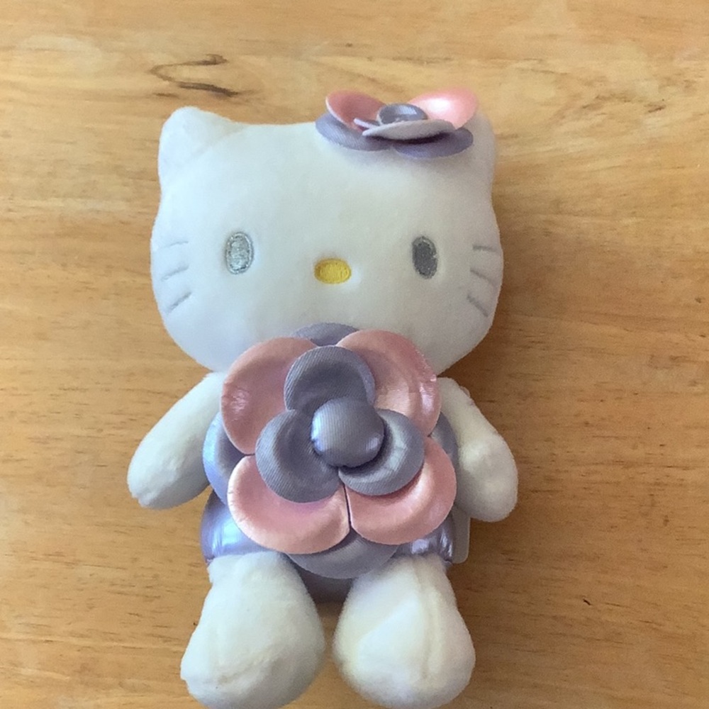 Hello Kitty Plush with Pink and Purple Flowers